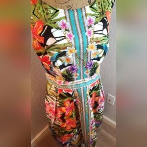 Maggy London Pink and Green Resort Midi Dress